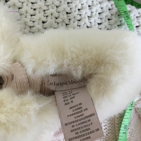 KATHERINE MALANDRINO SWEATER DRESS CREAM WITH FOUX FUR TRIM SIZE 4T - Picture 4 of 5